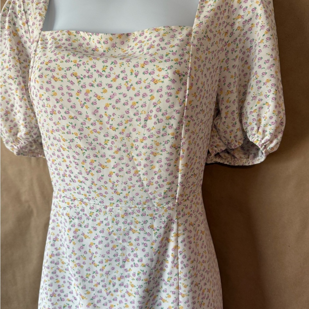 Glamorous  midi dress lilac / yellow / white  size 8 square neck tie back dress - Picture 4 of 10